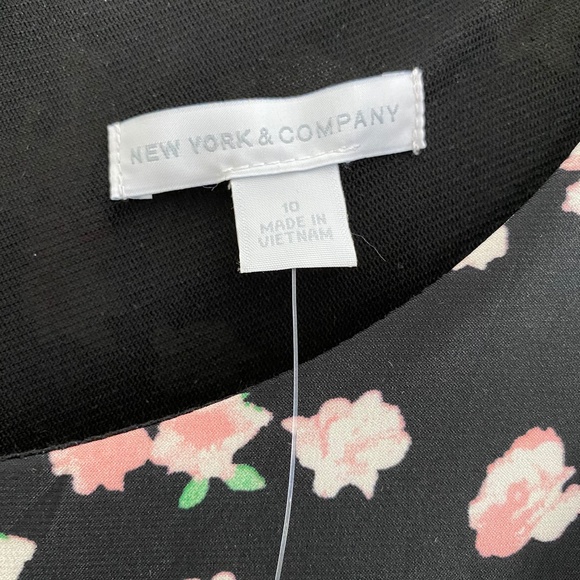 NY & COMPANY Dress Sheath Floral Lined Sleeveless Black & Pink Size 10 - Picture 7 of 11